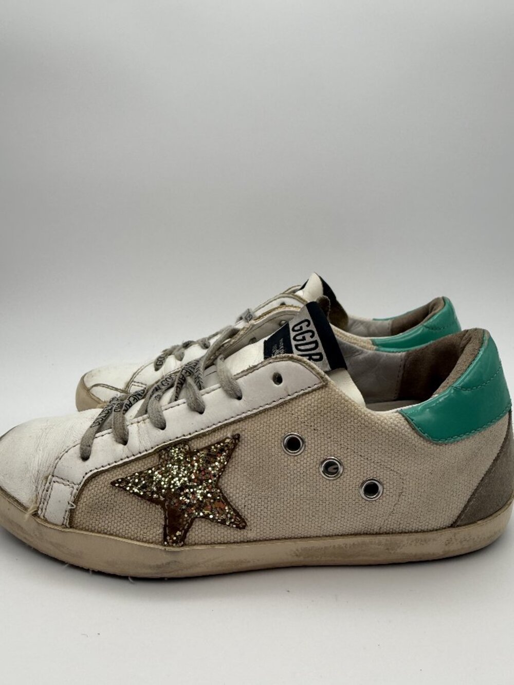 Golden Goose Superstar Leather Low Top Sneakers Gold Glitter Star SZ 37 US 6.6/7